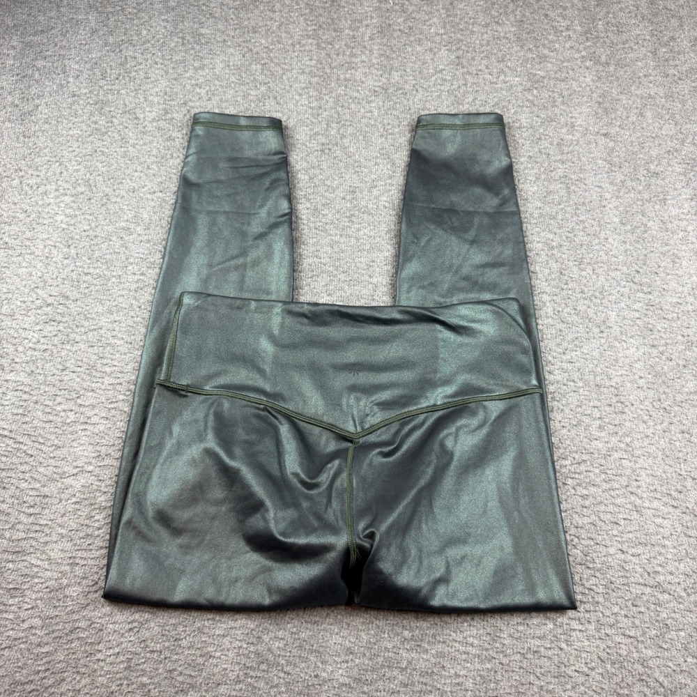 Athleta Elation Ultra High Rise Women's M Green Metallic Coated Leggings
